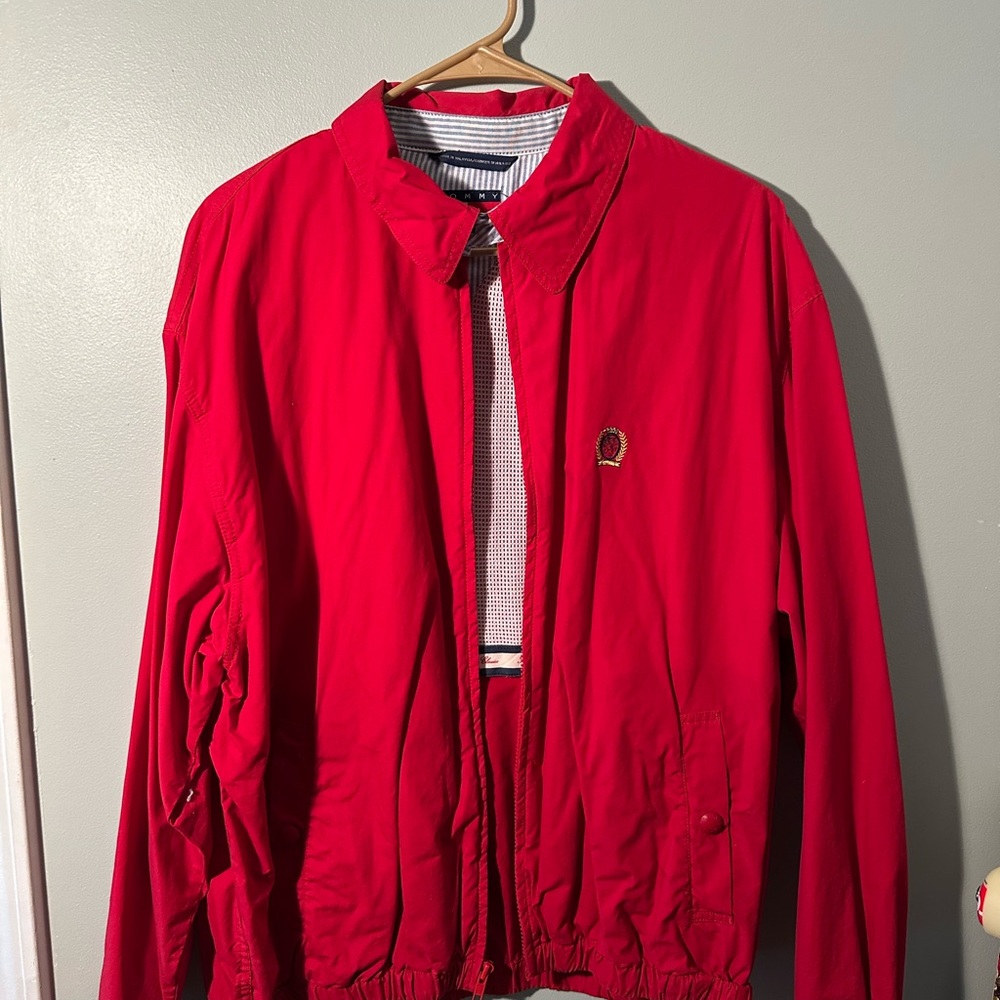 Tommy Hilfiger Red Lightweight Shirt Jacket with Standing Collar